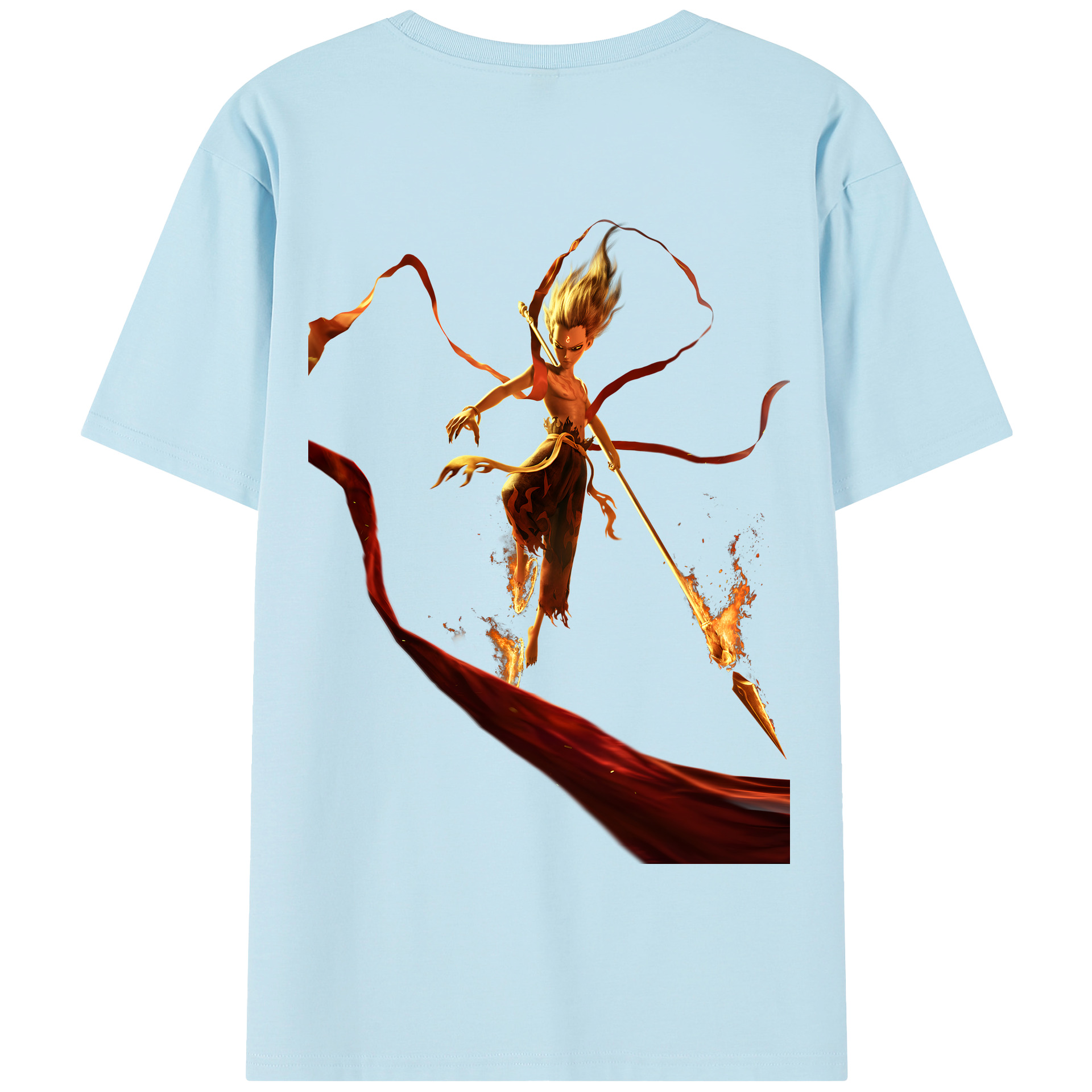 （画像用） Ne Zha 2 ナタ 魔童の大暴れ 綿100％半袖Tシャツ（背面プリント）